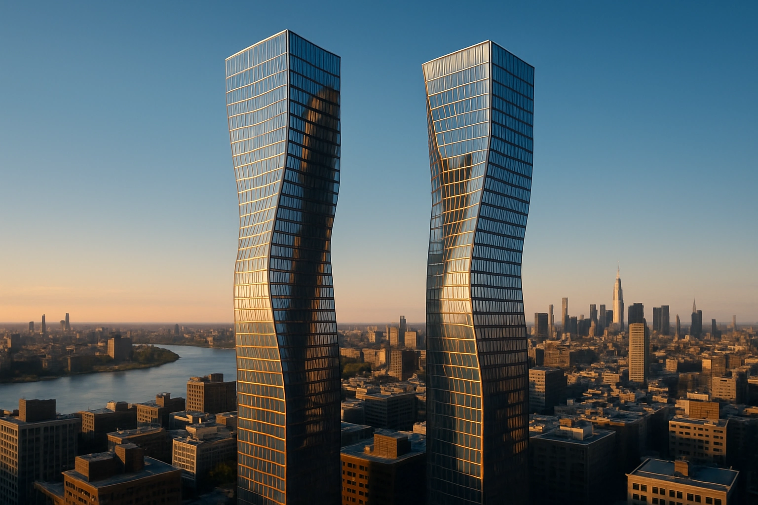 Twin Towers Complex - Modern architectural design with fluid geometry
